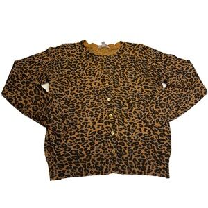 Brown Leopard Print Fitted Button-Front Knit Cardigan Sweater — Time & Tru